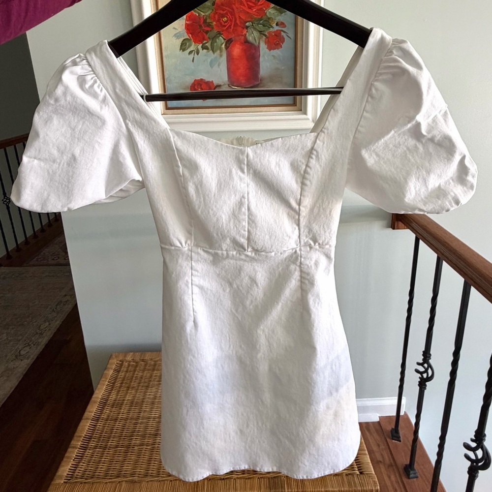 Altar'd State White Puff-Sleeve Square-Neck Mini Dress
